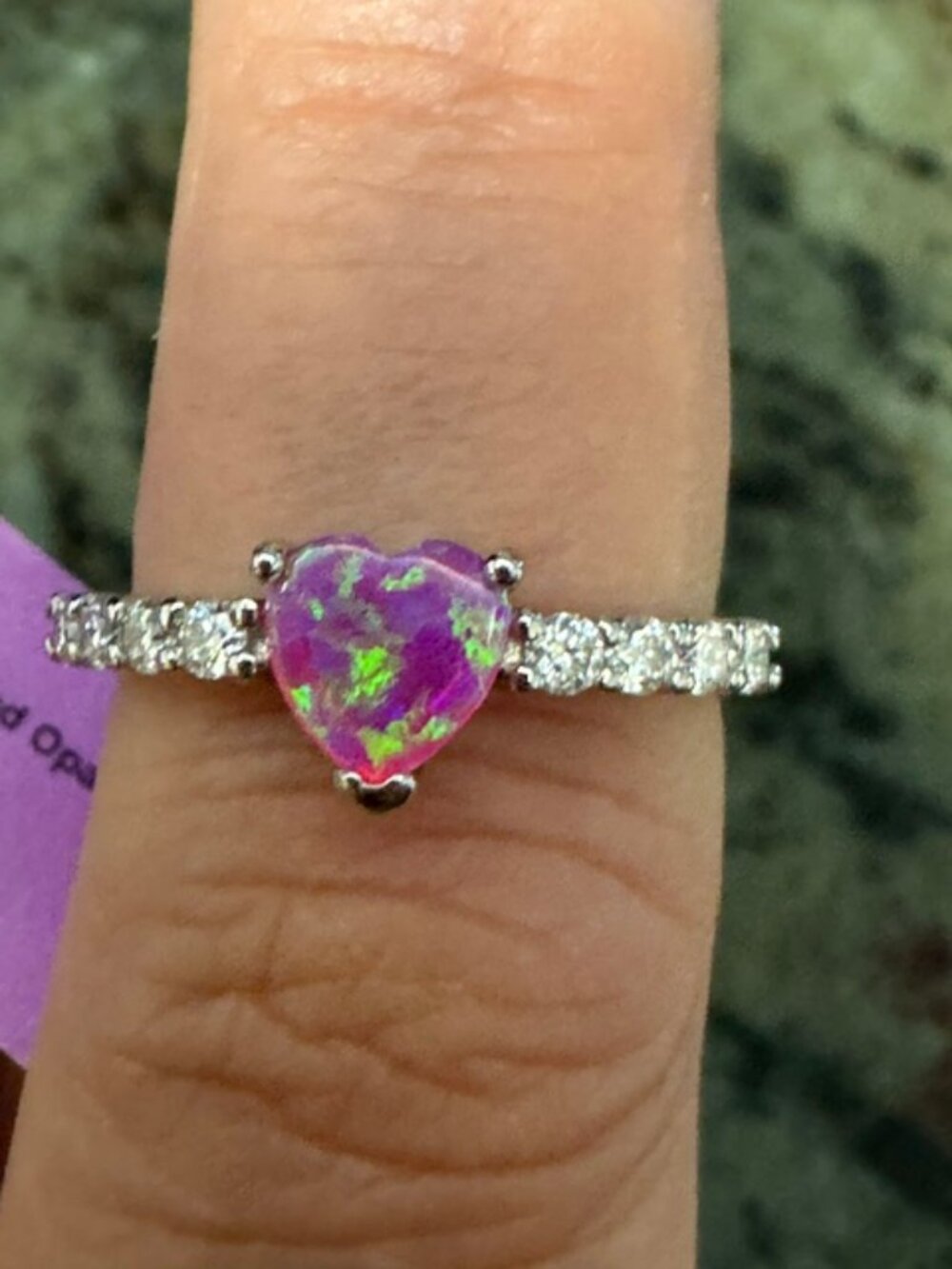 925 Silver 0.24 CT Moissanite & Created Opal Ring w/Rhodium Plating - Size 7 NWT